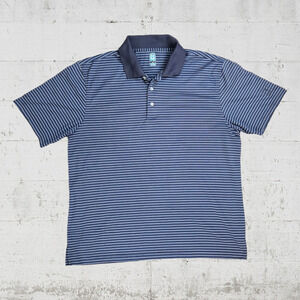 PGA Tour Slate Blue White Striped Golf Polo Short Sleeve Collared Shirt Size XL